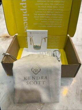 Kendra Scott Gold Necklace with Seafoam Green Oval Pendant